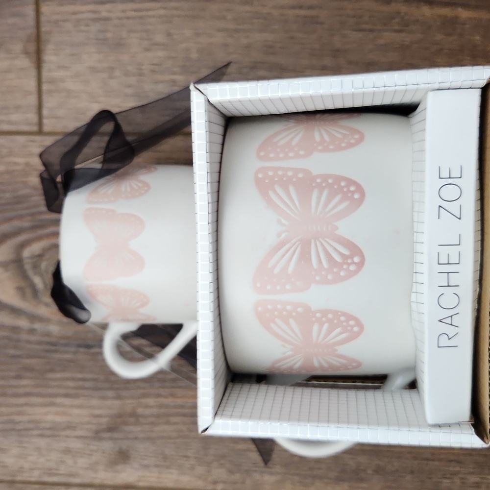 Rachel Zoe Pink Butterfly Mug Set NIB